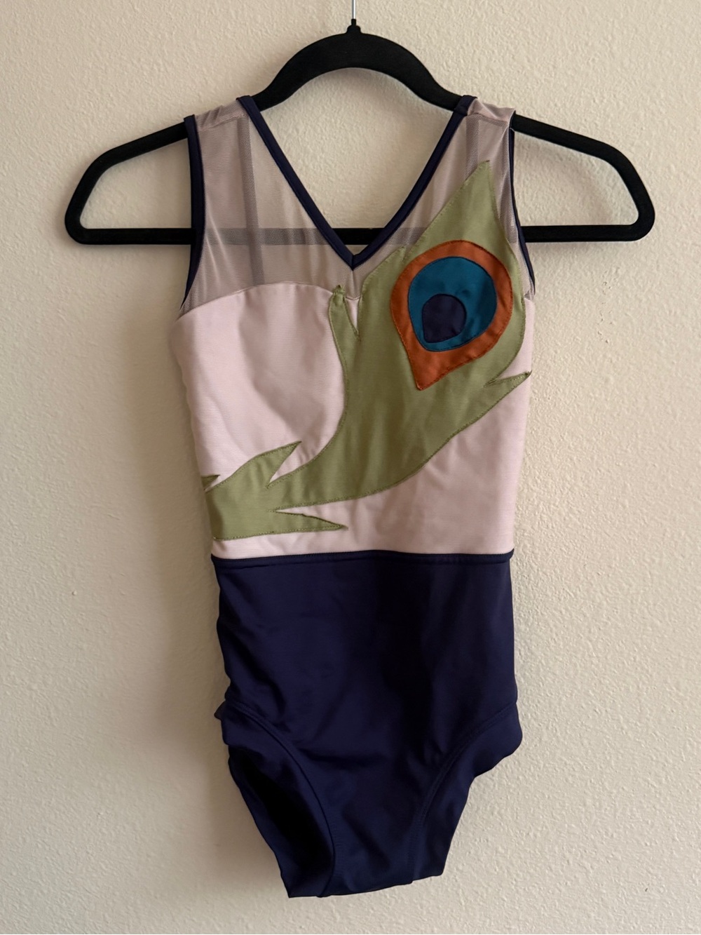 Tiger Friday Girls XS Peacock Feather Mesh Dance Leotard Navy Made in USA